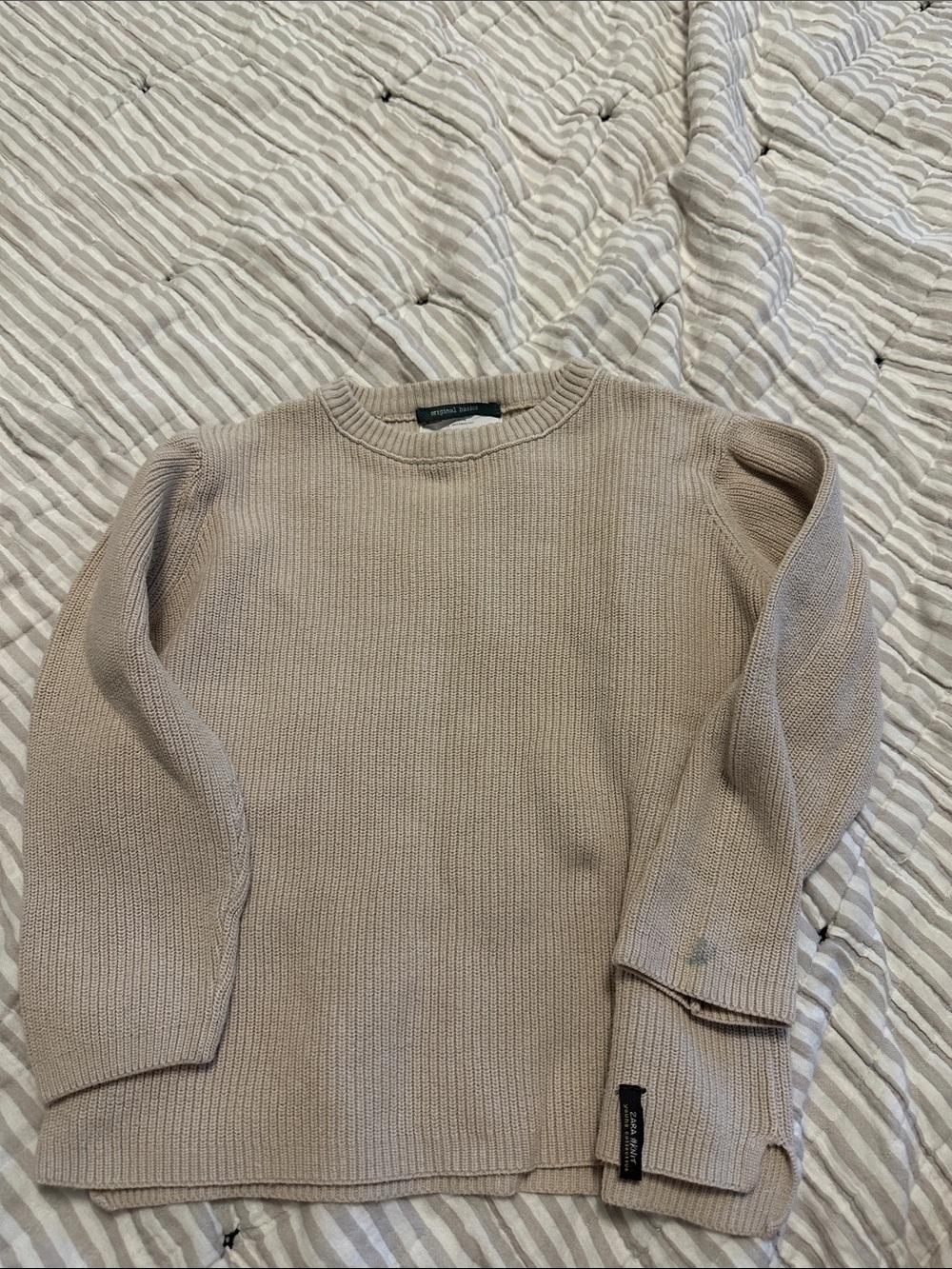 rag & bone Beige Crewneck Ribbed Knit Sweater